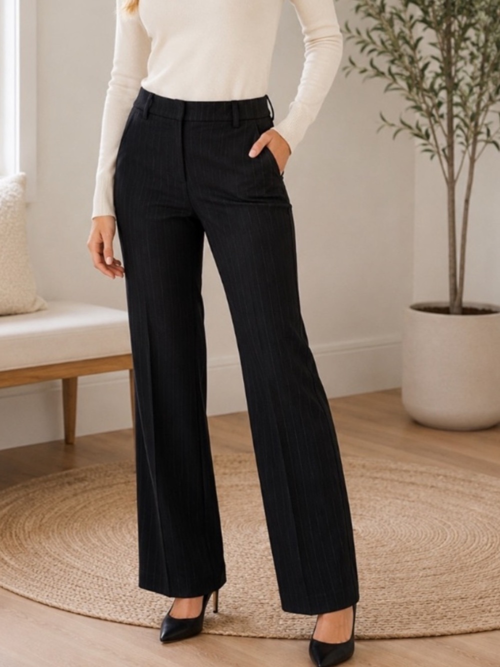 3.1 Phillip Lim Black Pinstripe Trouser Pants Size 6 54671